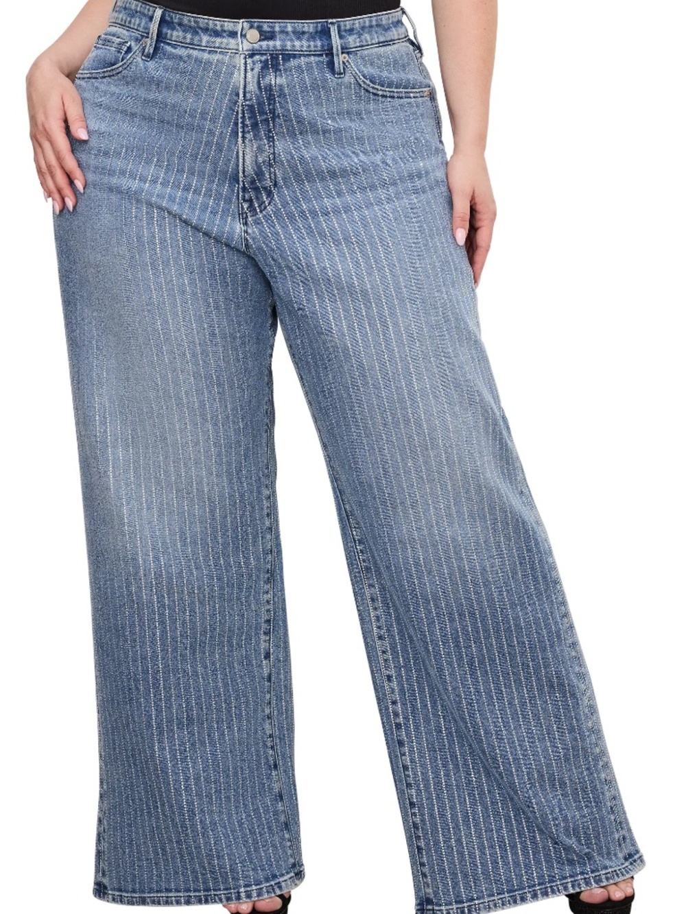Good AMERICAN - NWT - Ease Rhinestone Embellished Wide Leg Jeans